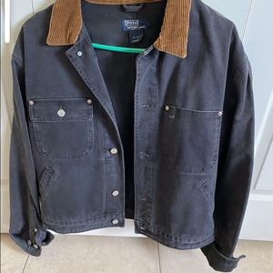 POLO Mens medium black denim jacket with suede collar
